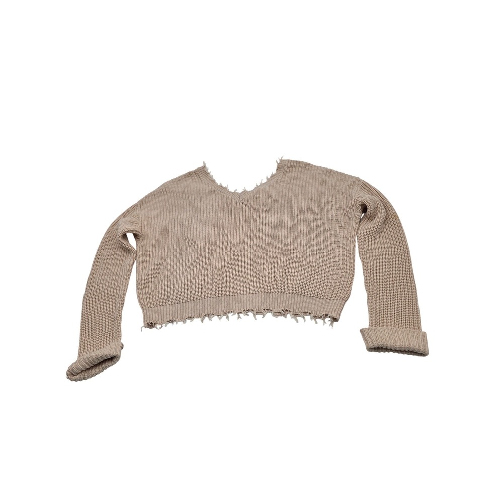 Chunky Knit Distressed Cropped Pullover Sweater Women Medium Tan #Punk